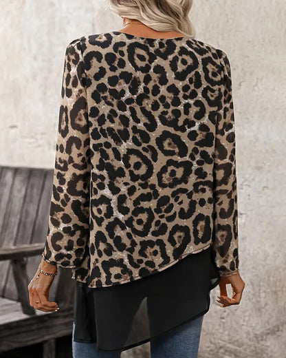 Leopard Print Patchwork Blouse