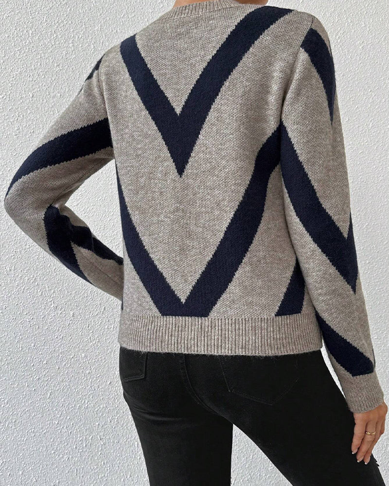 Geometric-Print Crew Neck Sweater