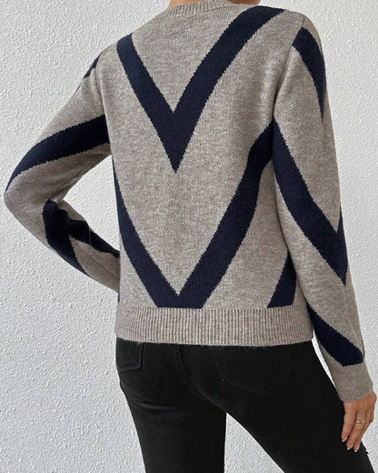Geometric-Print Crew Neck Sweater
