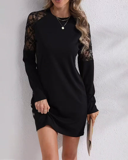 Patchwork Button Straight Dress