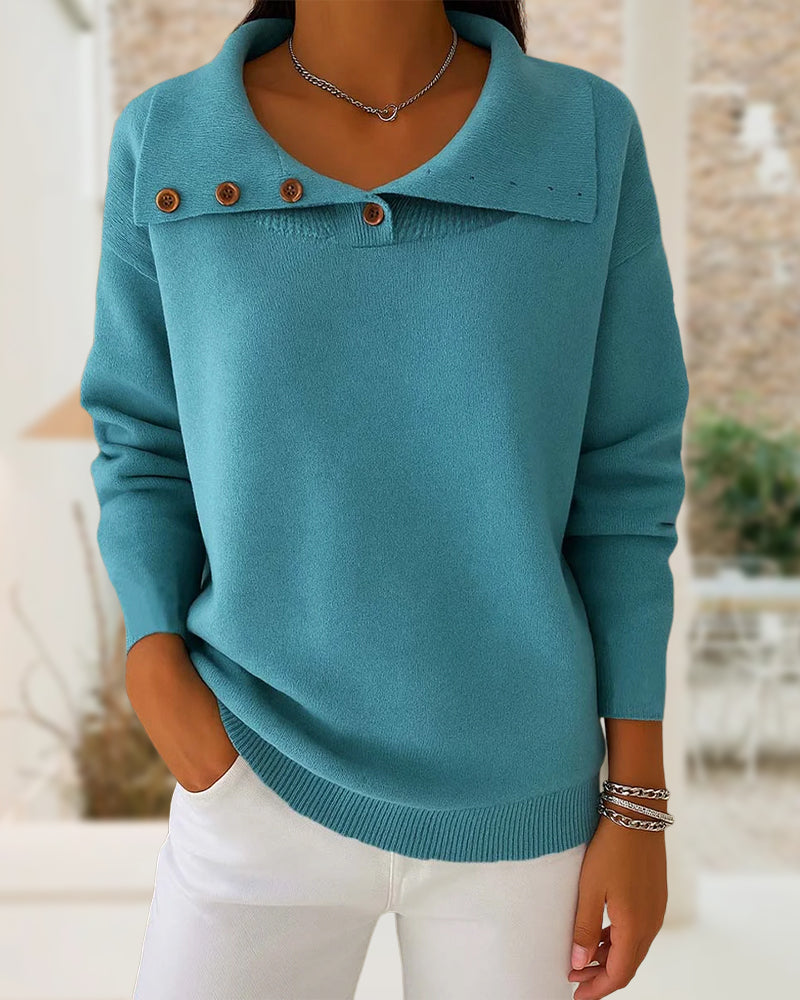 Buttoned Lapel Fashion Sweater