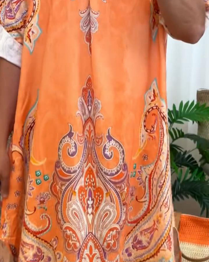 Retro Lapel Print Dress