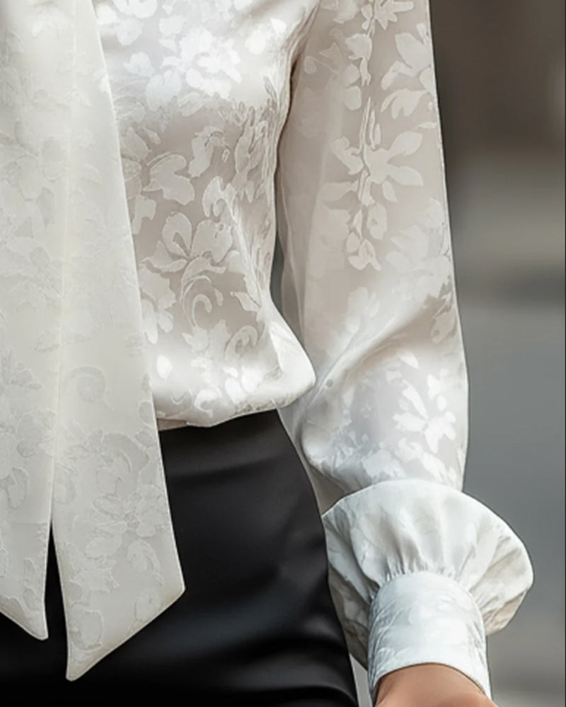 Solid Color Ribbon Commuting All-Match Blouse