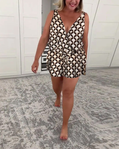 Sleeveless Geometric Two-piece Swimsuit