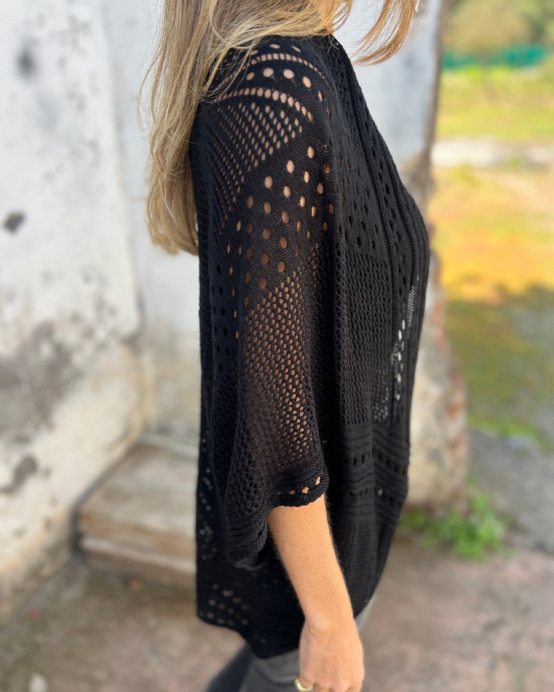 Elegant Hollow-Out Knit Coat