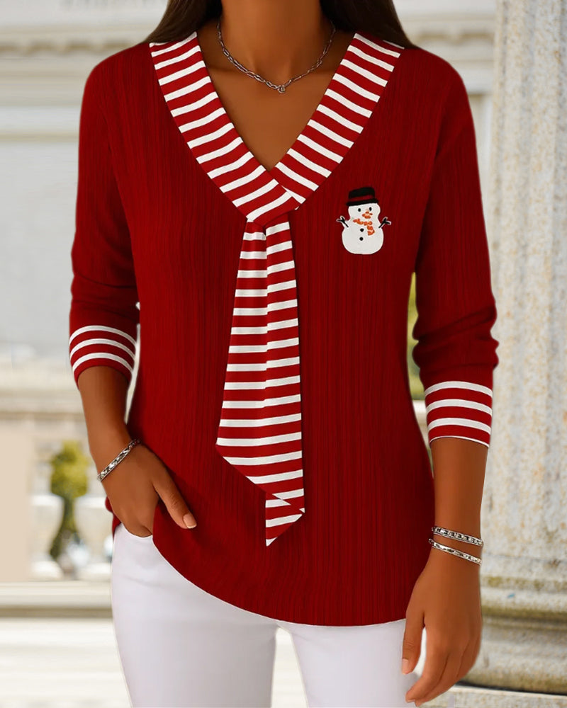 Striped Tie-Paneled Ribbed Top